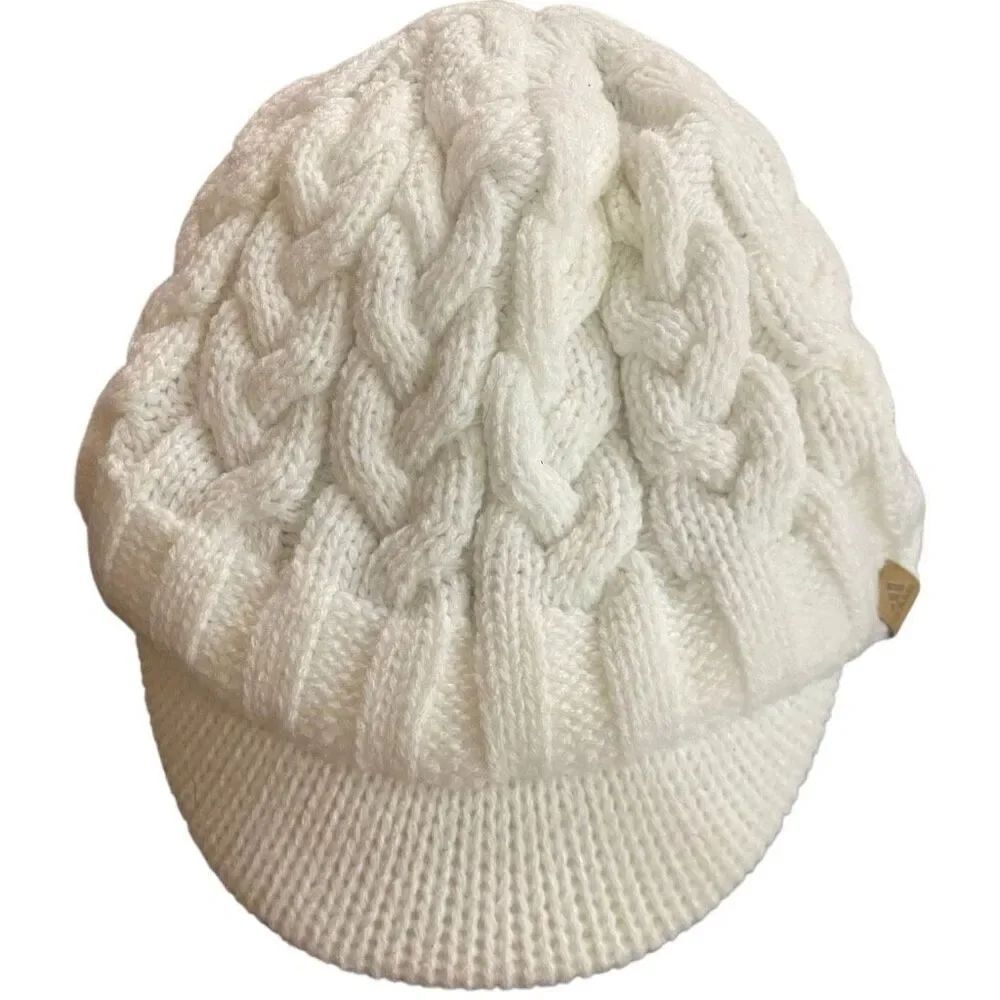 ADIDAS Cream Chunky Cable Knit Sweater Brimmed Beanie Cap Hat